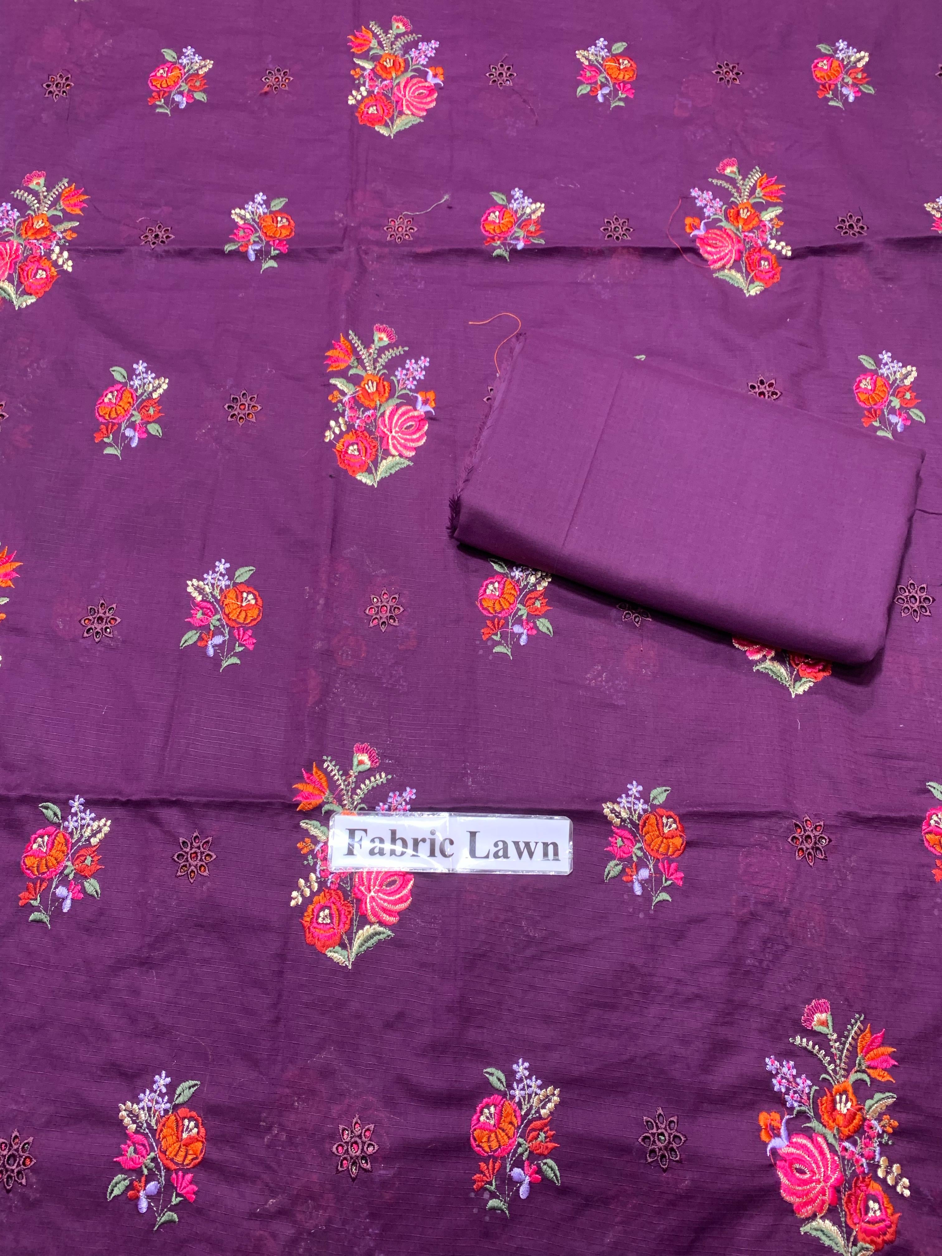 Bana Doria Chikan Kari Lawn 2 Pcs Embroidered Unstitched Suit - Summer Oufits.