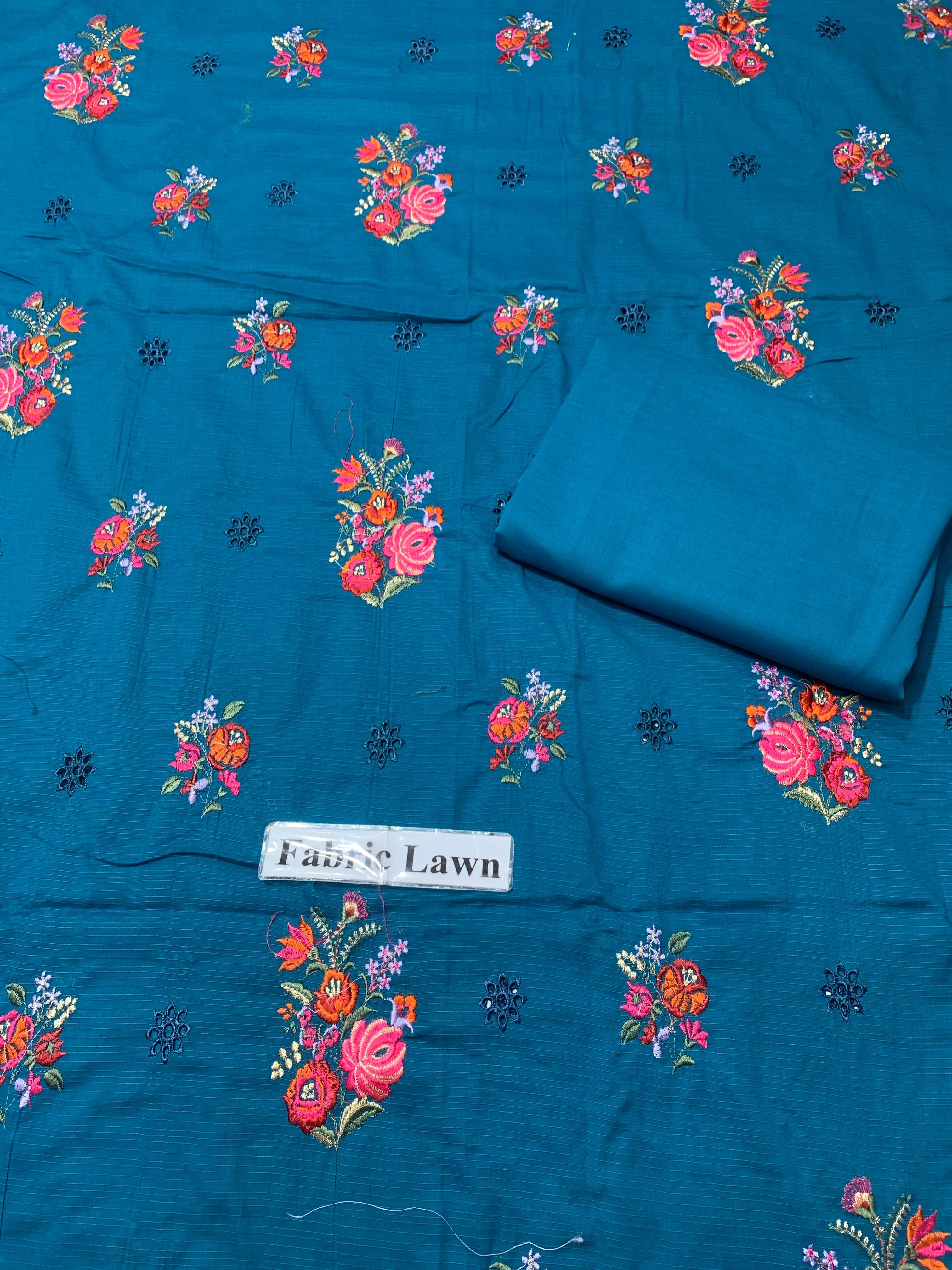 Bana Doria Chikan Kari Lawn 2 Pcs Embroidered Unstitched Suit - Summer Oufits.