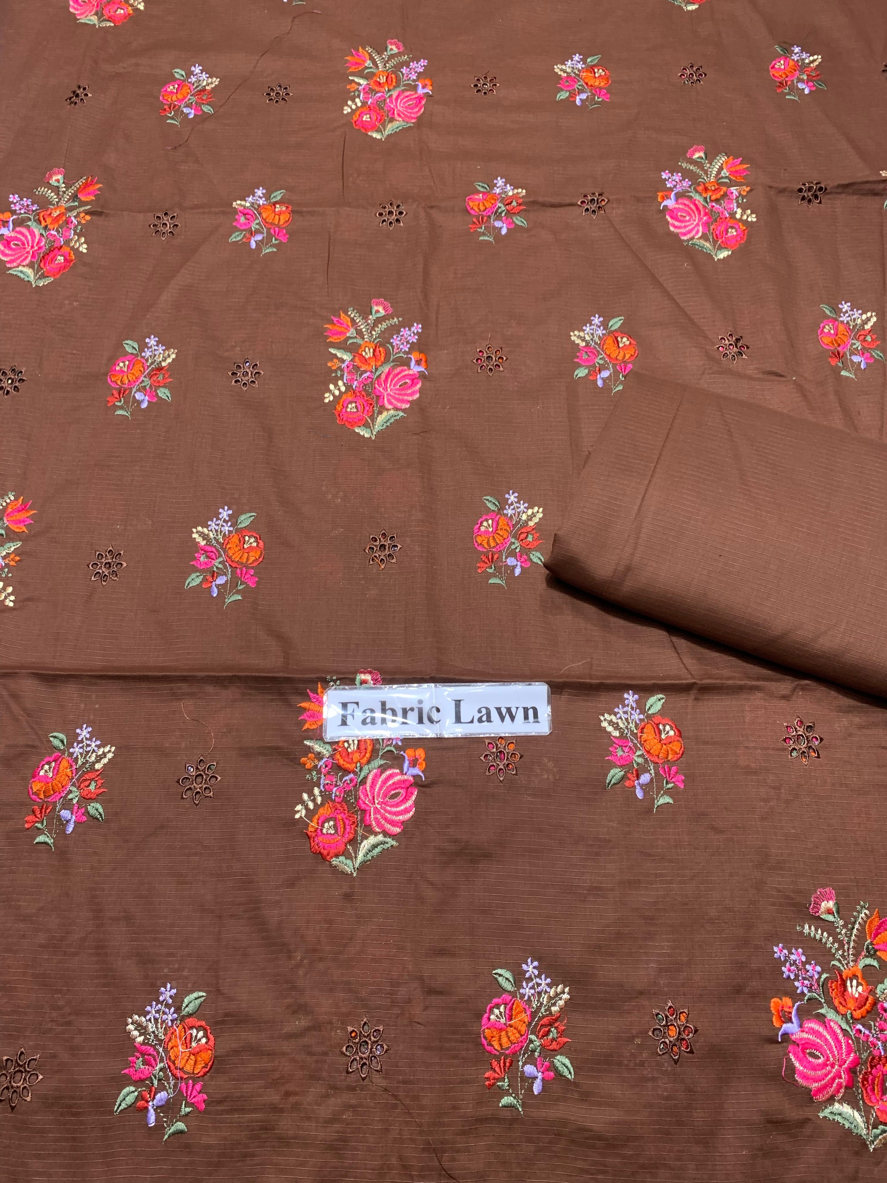 Bana Doria Chikan Kari Lawn 2 Pcs Embroidered Unstitched Suit - Summer Oufits.