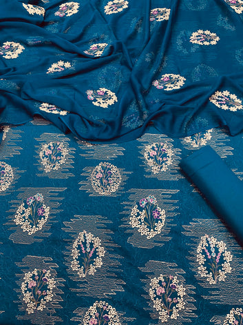 Bareeze- Karandi 3 Pcs All Over Embroidered Unstitched Suit With Chiffon Dupatta