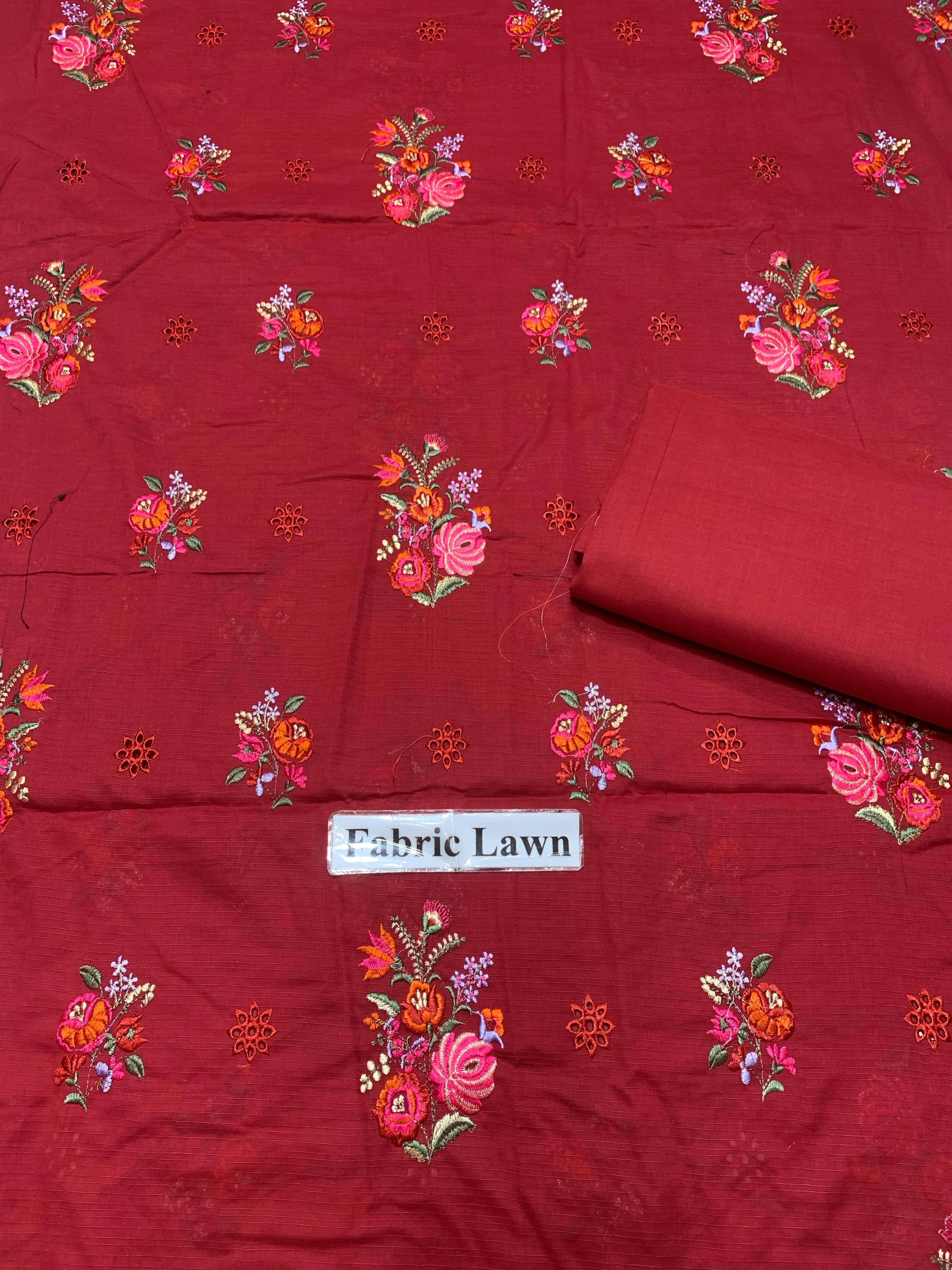Bana Doria Chikan Kari Lawn 2 Pcs Embroidered Unstitched Suit - Summer Oufits.
