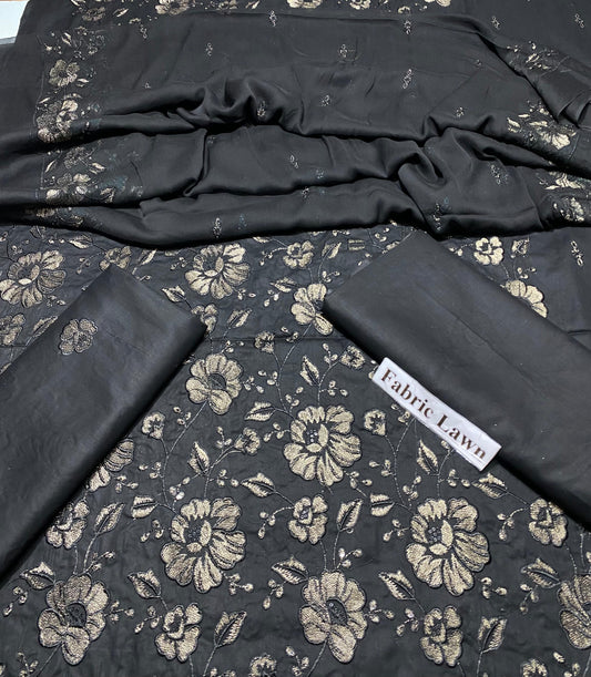 Pure Lawn 3 Pcs Embroidered unstitched Dress with Chiffon Dupatta.