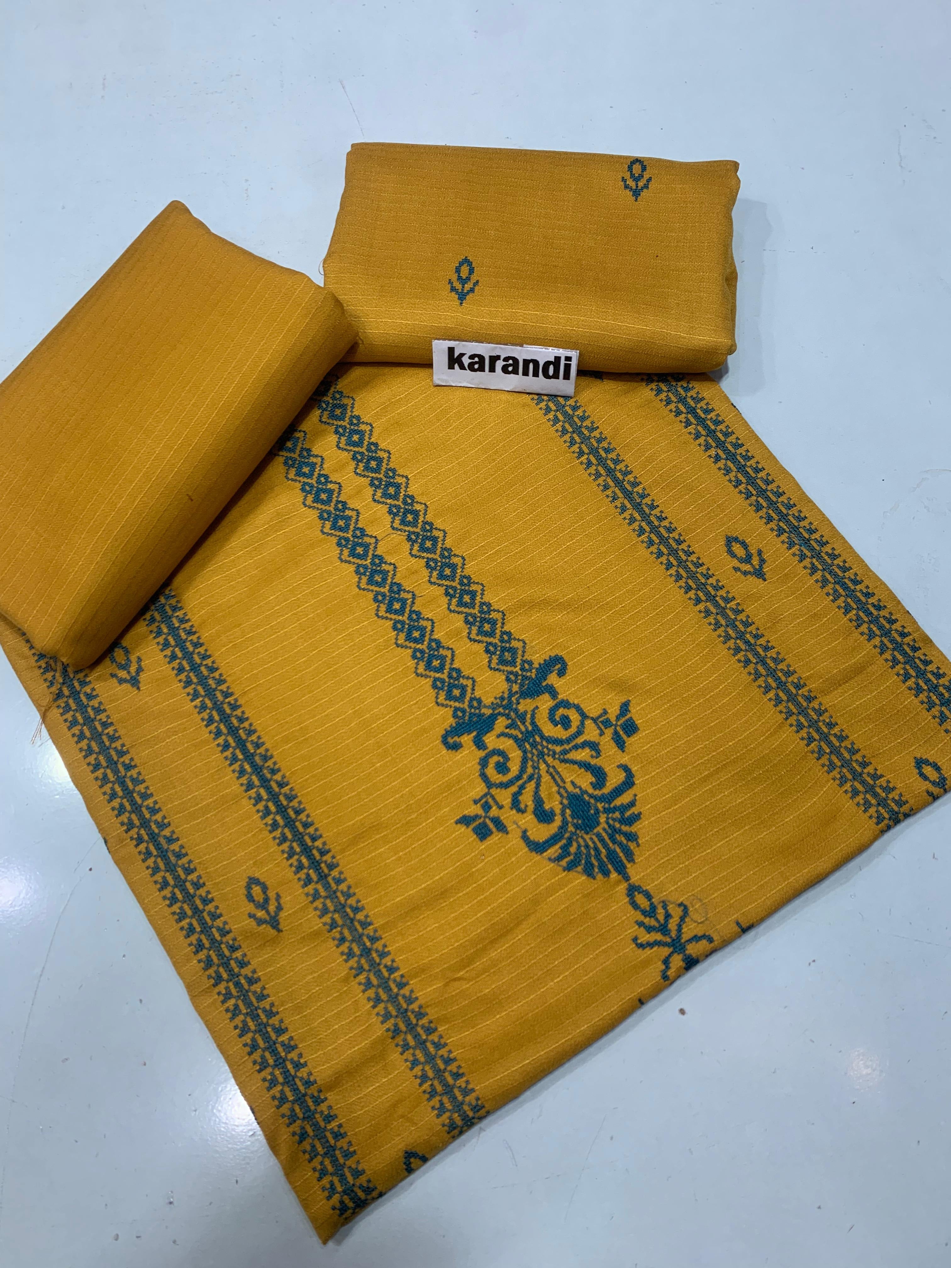 Doria Dhanak - 2Pcs Embroidered Shirt with Plain Trouser