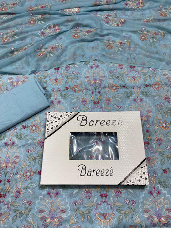 Bareeze - Lawn 3 Pcs Allover Embroidered unstitched Dress with Chiffon Dupatta.