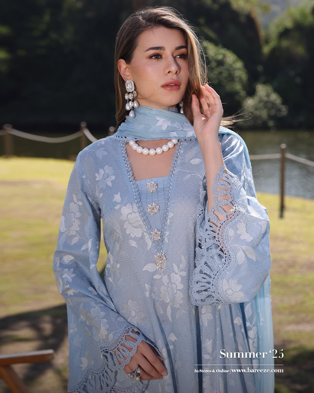 Lawn - 3Pcs All Over Embroidered Unstitched Suit with Chiffon Dupatta