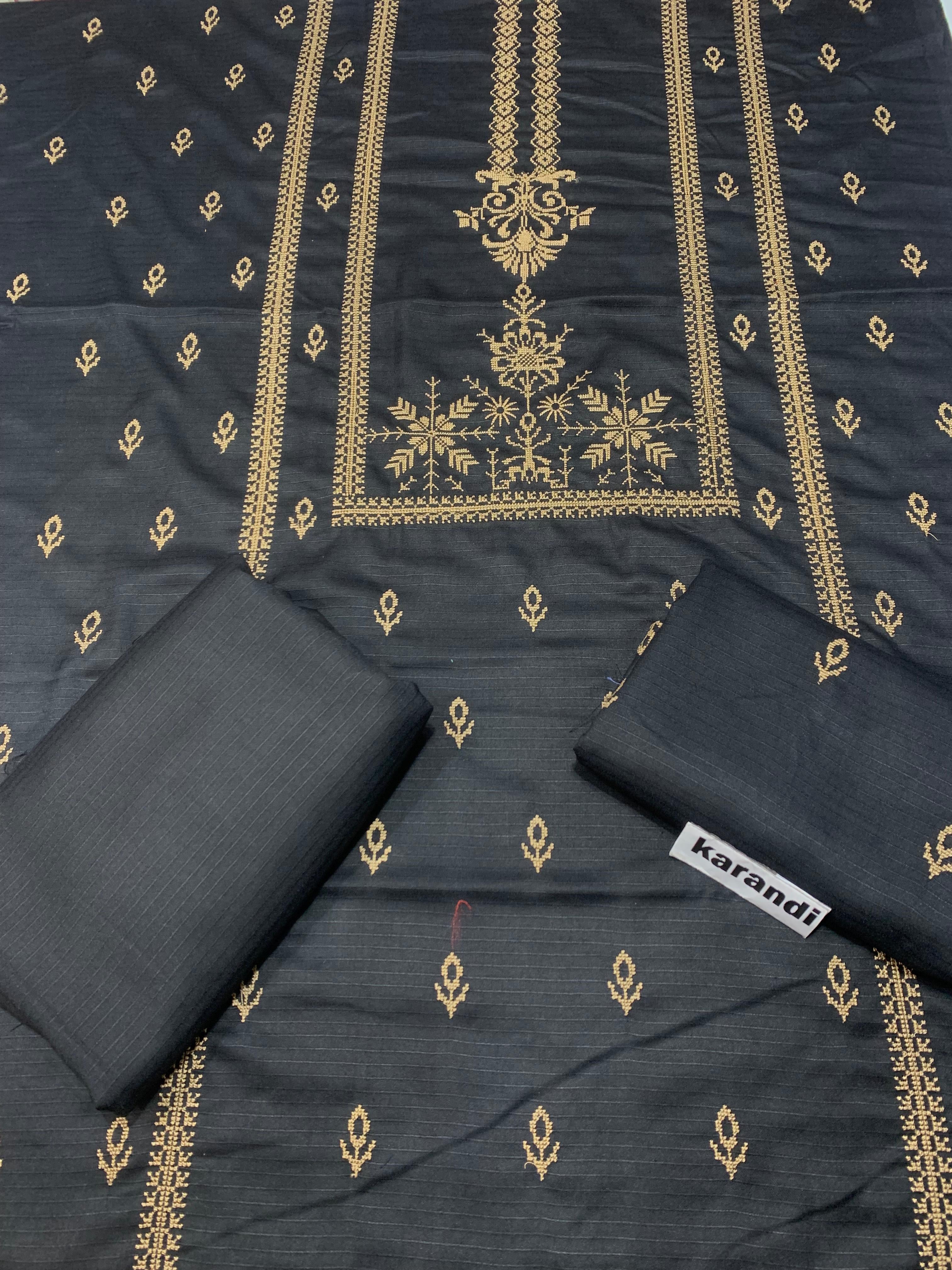 Doria Dhanak - 2Pcs Embroidered Shirt with Plain Trouser