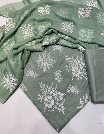 Lawn - 3Pcs All Over Embroidered Unstitched Suit with Chiffon Dupatta
