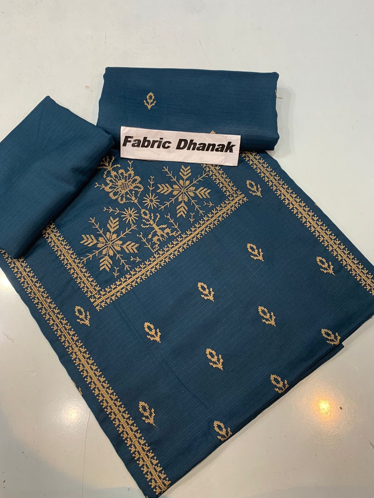 Doria Dhanak - 2Pcs Embroidered Shirt with Plain Trouser