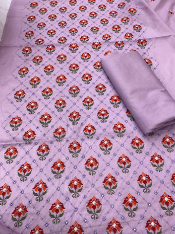 Chikan Kari - Pure Lawn 2 Pcs Embroidered Unstitched Suit - Summer Oufits.