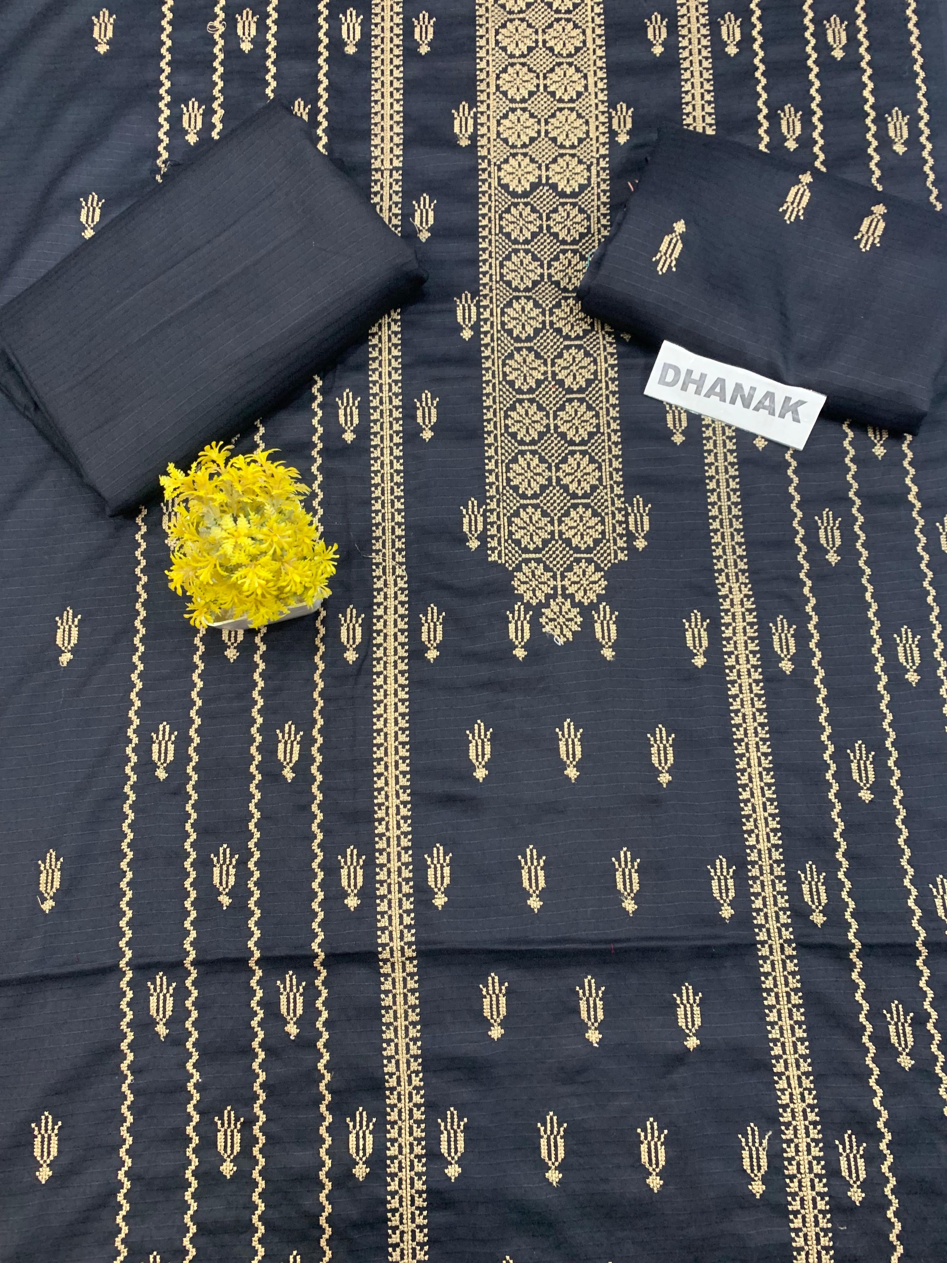 Doria Dhanak - 2Pcs Embroidered Shirt with Plain Trouser