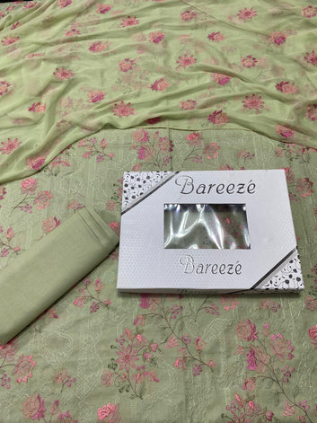 Bareeze - Lawn 3 Pcs Allover Embroidered unstitched Dress with Chiffon Dupatta.