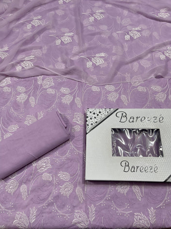 Bareeze - Lawn 3 Pcs Allover Embroidered unstitched Dress with Chiffon Dupatta.