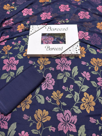 Bareeze- Karandi 3 Pcs All Over Embroidered Unstitched Suit With Chiffon Dupatta