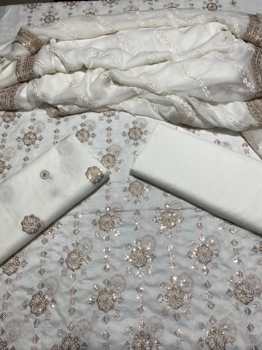 Pure Lawn 3 Pcs Embroidered unstitched Dress with Chiffon Dupatta.