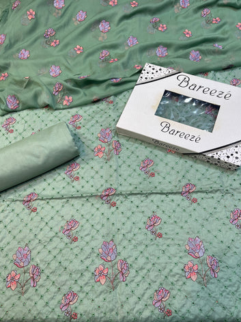 Chikan Kari - Lawn 3 Pcs Allover Embroidered unstitched Dress with Chiffon Dupatta.