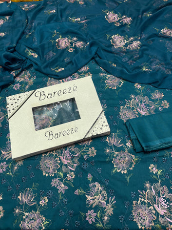 Bareeze Chikan Kari - Lawn 3 Pcs Allover Embroidered unstitched Dress with Chiffon Dupatta.
