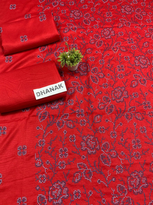 Doria Dhanak - 2Pcs Embroidered Shirt with Plain Trouser