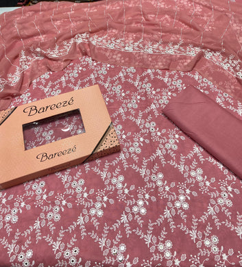 Bareeze 9MM - Lawn 3 Pcs Allover Embroidered unstitched Dress with Chiffon Dupatta.