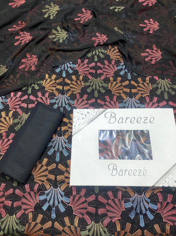 Bareeze - Lawn 3 Pcs Allover Embroidered unstitched Dress with Chiffon Dupatta.