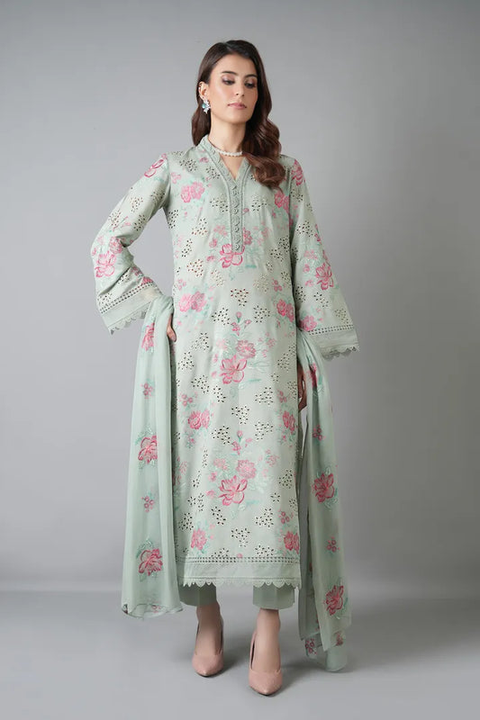 Bareeze- Karandi 3 Pcs All Over Embroidered Unstitched Suit With Chiffon Dupatta