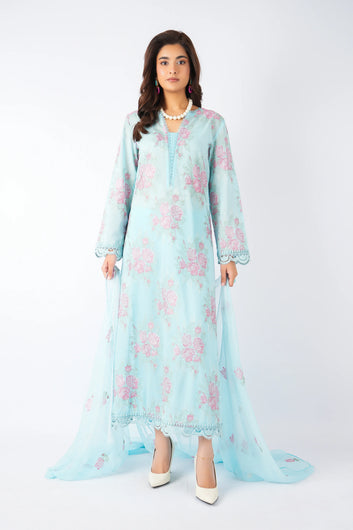 Bareeze - Lawn 3 Pcs Allover Embroidered unstitched Dress with Chiffon Dupatta.