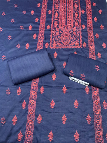 Doria Dhanak - 2Pcs Embroidered Shirt with Plain Trouser.