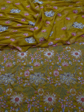 Bareeze- Karandi 3 Pcs All Over Embroidered Unstitched Suit With Chiffon Dupatta