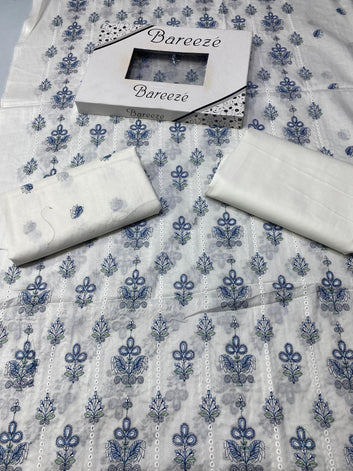 Chikan Kari - Lawn 2 Pcs Embroidered Unstitched Suit - Summer Oufits.