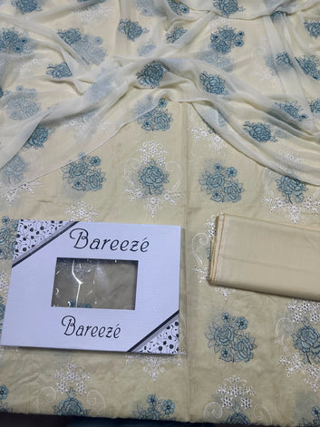 Bareeze - Chikan Kari Lawn 3 Pcs Allover Embroidered unstitched Dress with Chiffon Dupatta.