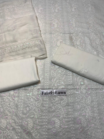 Pure Lawn 3 Pcs Embroidered unstitched Dress with Chiffon Dupatta.