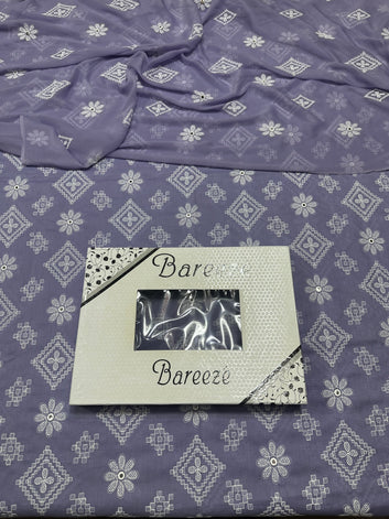 Bareeze - 9mm Lawn 3 Pcs Allover Embroidered unstitched Dress with Chiffon Dupatta.