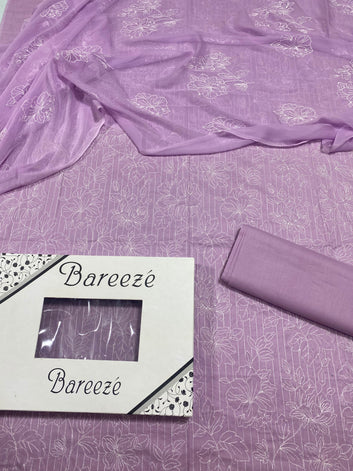 Bareeze - Lawn 3 Pcs Allover Embroidered unstitched Dress with Chiffon Dupatta.