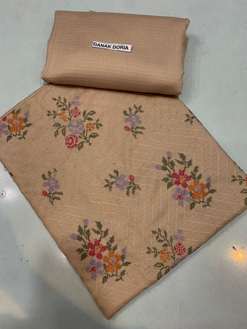 Doria Dhanak - 2Pcs All Over Embroidered Shirt with Plain Trouser