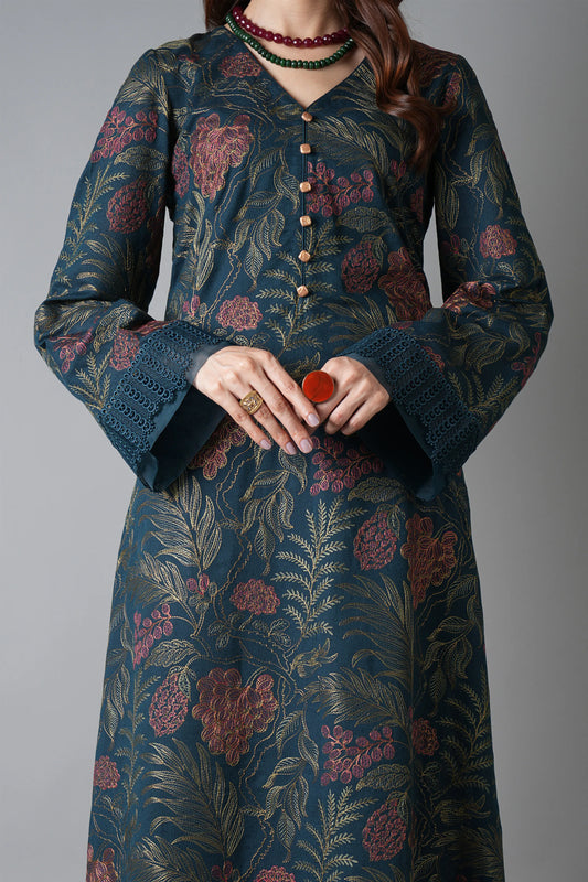 Bareeze- Karandi 3 Pcs All Over Embroidered Unstitched Suit With Chiffon Dupatta