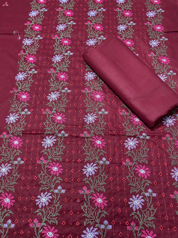 Chikan Kari - Lawn 2 Pcs Embroidered Unstitched Suit - Summer Oufits.
