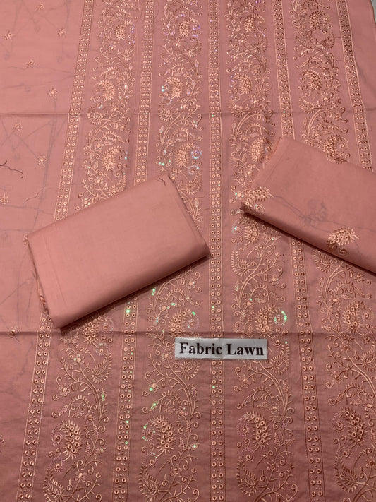 Beautiful Lawn 2 Pcs Chikan Kari Embroidered Unstitched Suit - Summer Oufits.