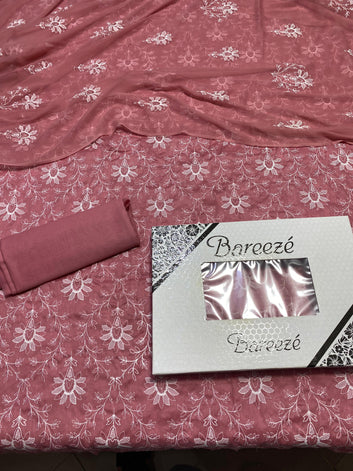 Bareeze - Lawn 3 Pcs Allover Embroidered unstitched Dress with Chiffon Dupatta.