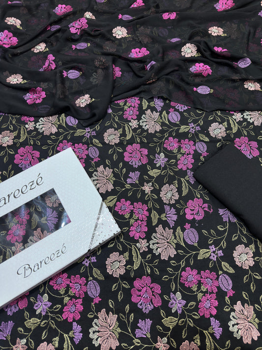 Bareeze- Karandi 3 Pcs All Over Embroidered Unstitched Suit With Chiffon Dupatta