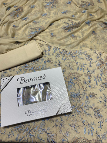 Bareeze - Lawn 3 Pcs Allover Embroidered unstitched Dress with Chiffon Dupatta.
