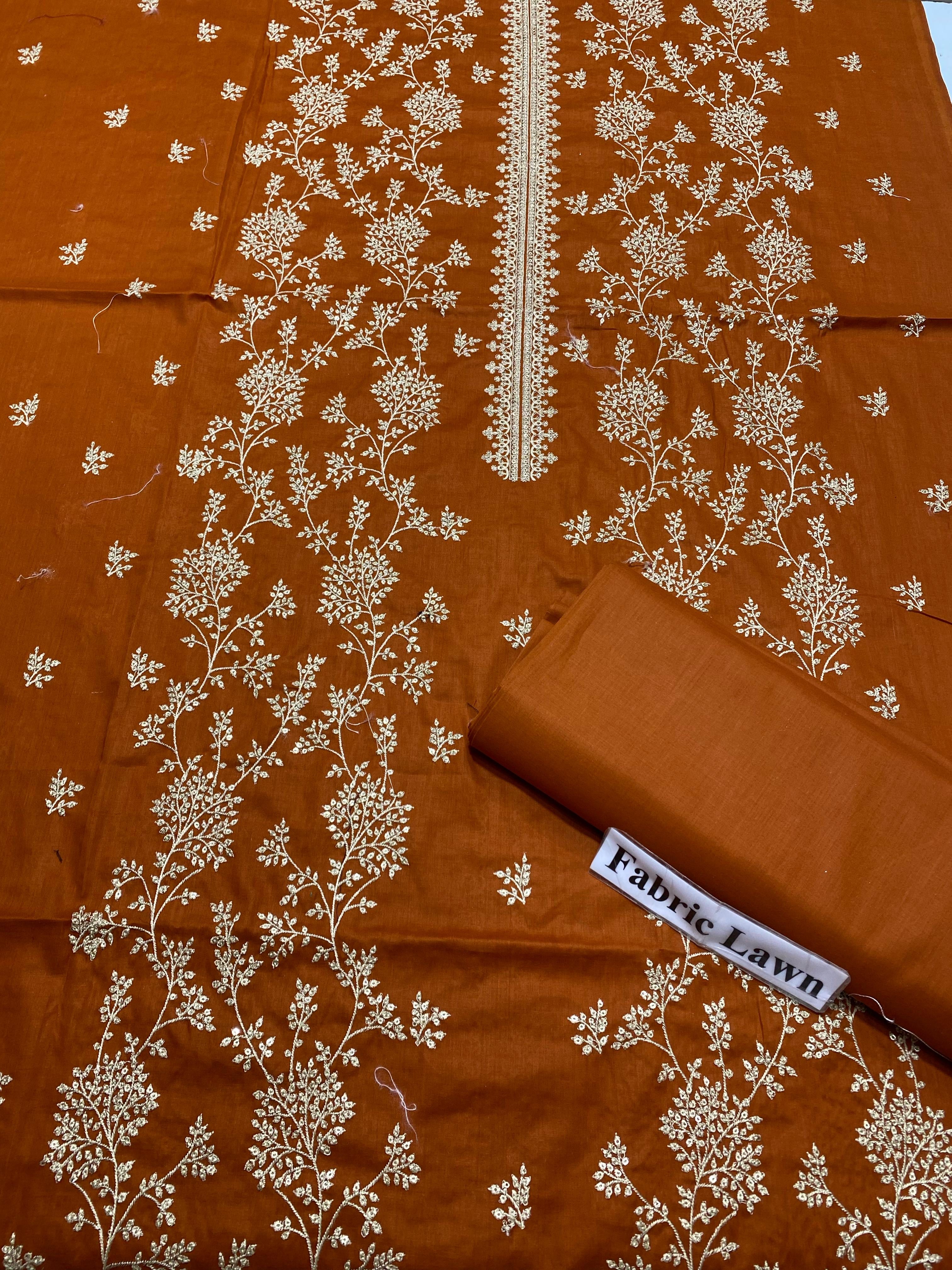 Embroidered - Lawn 2 Pcs   Unstitched Shirt and Trouser.
