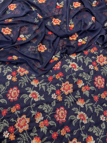 Bareeze- Karandi 3 Pcs All Over Embroidered Unstitched Suit With Chiffon Dupatta