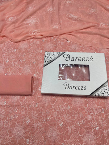 Bareeze - Chikan Kari Lawn 3 Pcs Allover Embroidered unstitched Dress with Chiffon Dupatta.