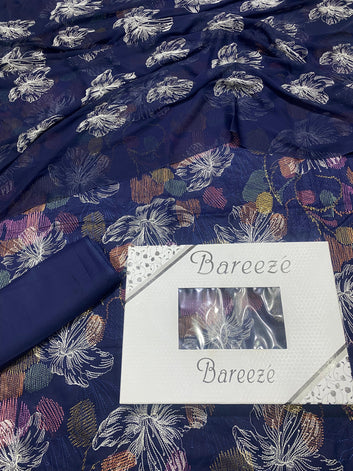 Bareeze - Lawn 3 Pcs Allover Embroidered unstitched Dress with Chiffon Dupatta.