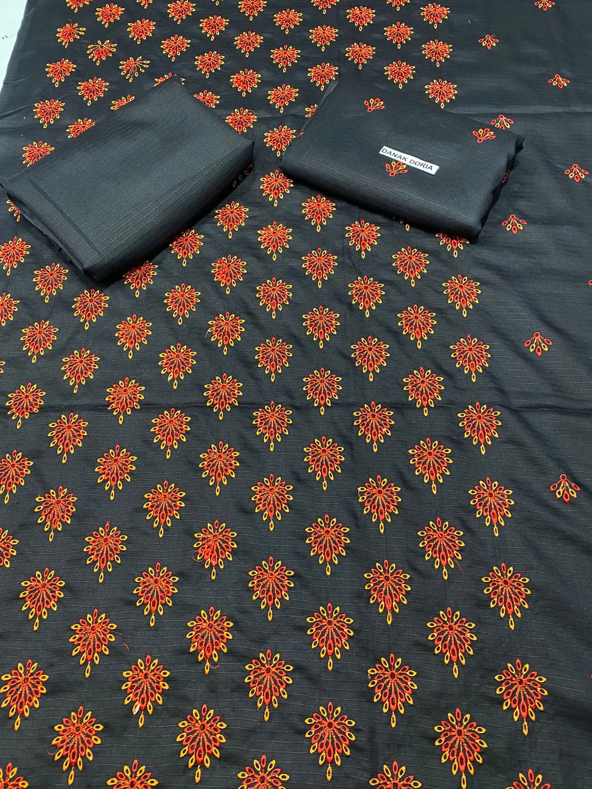 Doria Dhanak - 2Pcs Embroidered Shirt with Plain Trouser.