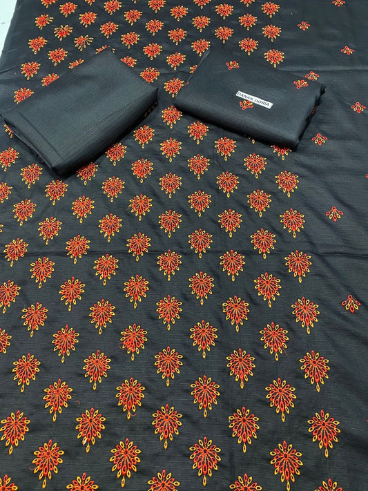 Doria Dhanak - 2Pcs Embroidered Shirt with Plain Trouser.