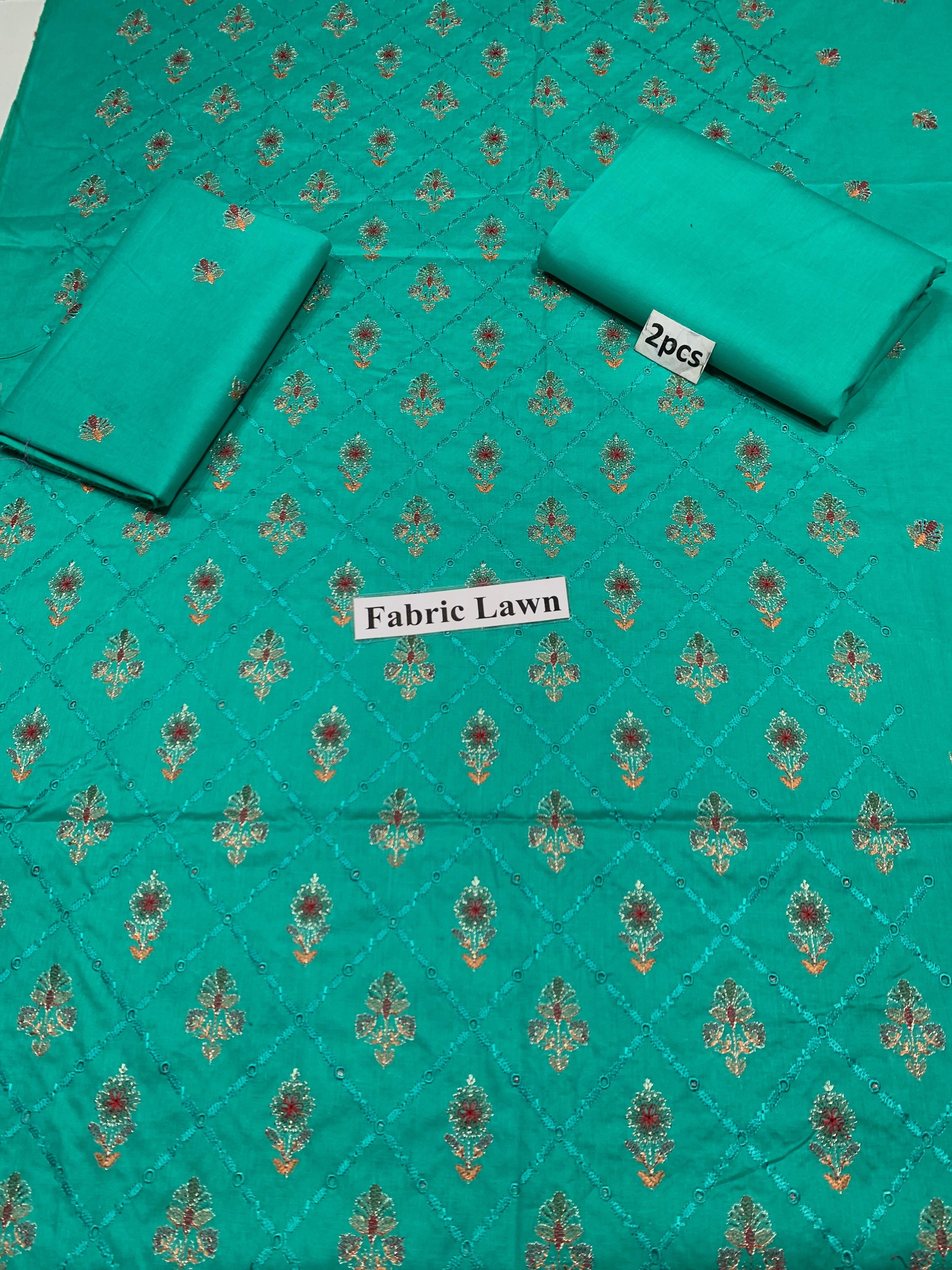 Chikan Kari - Lawn 2 Pcs Embroidered Unstitched Suit - Summer Oufits.