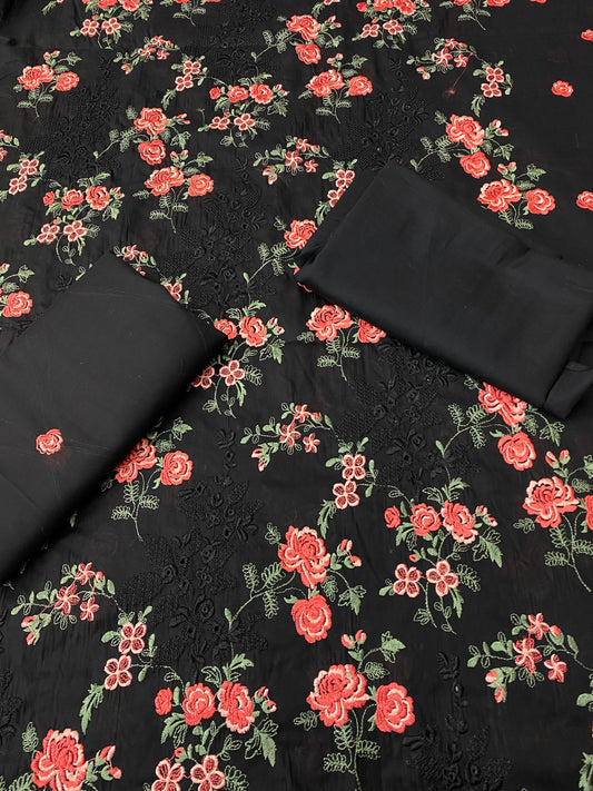 Chikan Kari - Lawn 2 Pcs Embroidered Unstitched Suit - Summer Oufits.