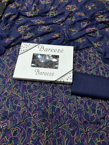 Bareeze - Lawn 3 Pcs Allover Embroidered unstitched Dress with Chiffon Dupatta.