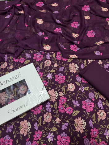 Bareeze- Karandi 3 Pcs All Over Embroidered Unstitched Suit With Chiffon Dupatta