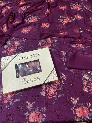Bareeze Chikan Kari - Lawn 3 Pcs Allover Embroidered unstitched Dress with Chiffon Dupatta.